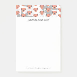 Moderne Koraal Cute Koala en Tropisch Blad Post-it® Notes