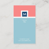 Moderne koraal en blauw Monogram Visitekaartje (Achterkant)