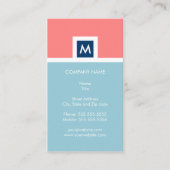 Moderne koraal en blauw Monogram Visitekaartje (Voorkant)