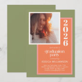 Moderne Koraal- en Groene Geometrische GraduPartij Kaart (Voorkant / Achterkant)