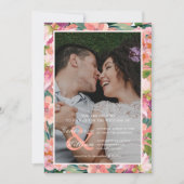 Moderne koraal en perzik bloemfoto bruiloft kaart (Voorkant)