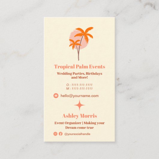 Moderne koraal event planner foto qr code logo visitekaartje (Voorkant)