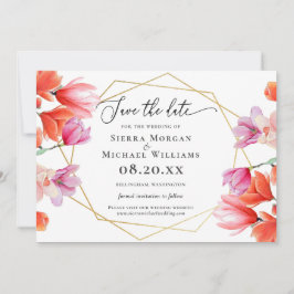 Moderne koraal Floral Gold Geometric bewaar de dat Save The Date