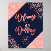 Moderne koraal glitter marine blauw welkom bruilof poster (Voorkant)
