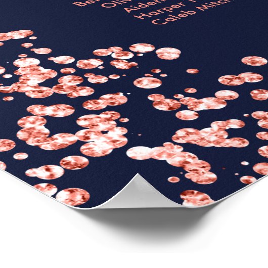 Moderne koraal glitter marine blauwe bruiloft zitp poster (Hoek)