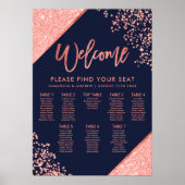 Moderne koraal glitter marine blauwe bruiloft zitp poster (Voorkant)