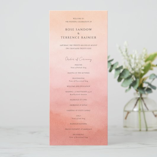 Moderne Koraal Kust Chic Elegante Trouwdag Programmakaart (Staand voorkant)