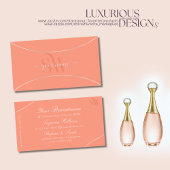 Moderne koraal met Parelzilver-grens en -monogram Visitekaartje