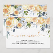 Moderne koraal peach Blue Waterverf Floral Moving Aankondiging (Voorkant / Achterkant)