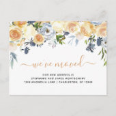 Moderne koraal peach Blue Waterverf Floral Moving Aankondigingskaart (Voorkant)