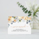 Moderne koraal peach Blue Waterverf Floral Moving Aankondigingskaart (Staand voorkant)