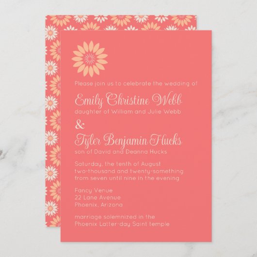 Moderne koraal & perzik bloemenbruiloft receptie kaart (Voorkant / Achterkant)