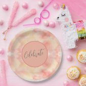 Moderne koraal perzik Elegant Script vieren Papieren Bordje (Feest)