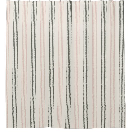 Moderne Koraal Preach Sage Groene Streep Boho Douchegordijn (Voorkant)