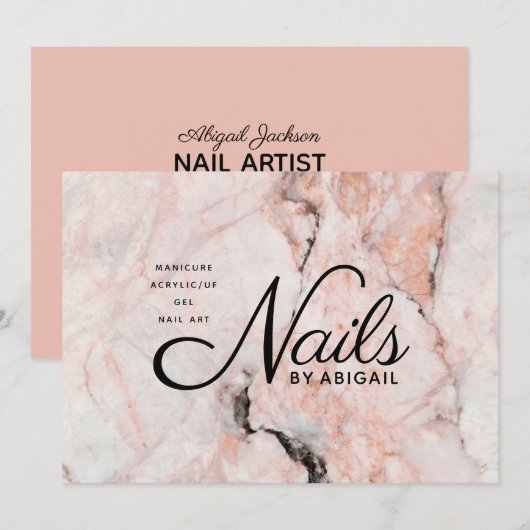 Moderne koraal Roos marmerbare nagels op naam Feestdagenkaart (Voorkant / Achterkant)