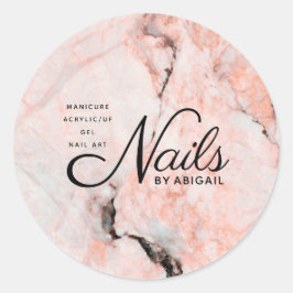 Moderne koraal Roos marmerbare nagels op naam Ronde Sticker
