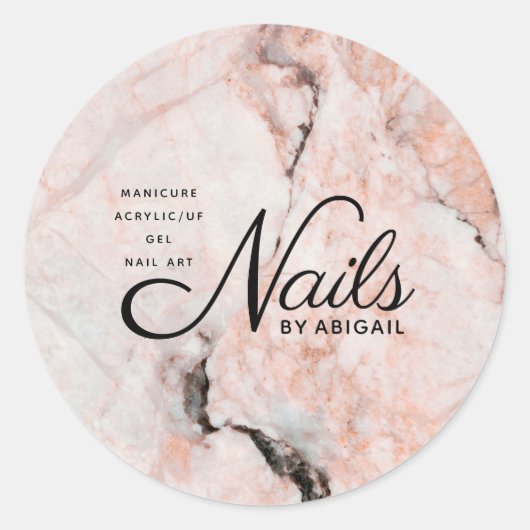 Moderne koraal Roos marmerbare nagels op naam Ronde Sticker (Voorkant)