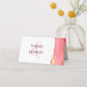 Moderne koraal roze Abstracte bruiloft plaats kaar Plaatskaartje (Achterkant)