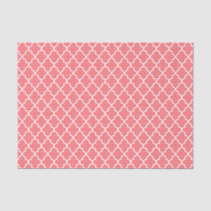 Moderne Koraal Roze en Wit Marokkaanse Quatrefoil Tissuepapier