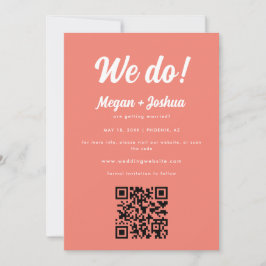 Moderne Koraal Roze QR Code & Foto Bruiloft Save The Date