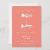 Moderne Koraal Roze Script Bruiloft Kaart (Voorkant)