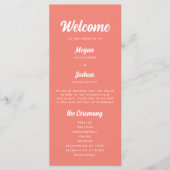Moderne Koraal Roze Script Trouwceremonie Programmakaart (Voorkant)