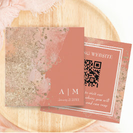 Moderne koraal roze strand bruiloft QR-code Informatiekaartje