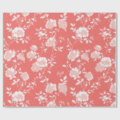 Moderne Koraal Roze Witte Bloem Motief Cadeaupapier (Vlak)