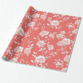 Moderne Koraal Roze Witte Bloem Motief Cadeaupapier (Uitgerold)