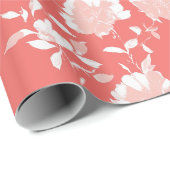 Moderne Koraal Roze Witte Bloem Motief Cadeaupapier (Rol Hoek)