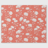 Moderne Koraal Roze Witte Bloem Motief Cadeaupapier (Vlak)
