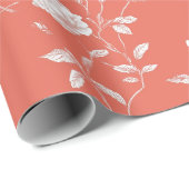 Moderne Koraal Roze Witte Bloem Motief Cadeaupapier (Rol Hoek)