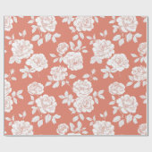 Moderne Koraal Roze Witte Bloem Motief Cadeaupapier (Vlak)