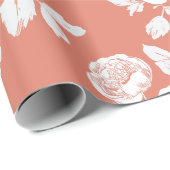 Moderne Koraal Roze Witte Bloem Motief Cadeaupapier (Rol Hoek)