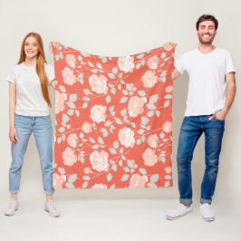 Moderne Koraal Roze Witte Bloem Motief Fleece Deken