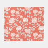 Moderne Koraal Roze Witte Bloem Motief Fleece Deken (Voorkant (Horizontaal))