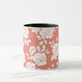 Moderne Koraal Roze Witte Bloem Motief Mok (Midden)