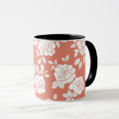 Moderne Koraal Roze Witte Bloem Motief Mok (Voorkant rechts)