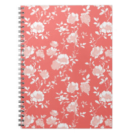 Moderne Koraal Roze Witte Bloem Motief Notitieboek