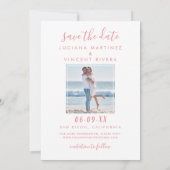 Moderne Koraal Schrift Foto Bruiloft Save The Date (Achterkant)