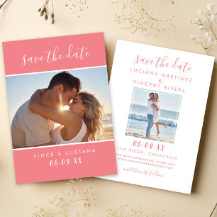 Moderne Koraal Schrift Foto Bruiloft Save The Date
