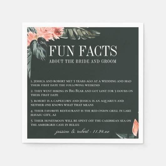 Moderne Koraal Tropen Fun Facts Servet (Voorkant)