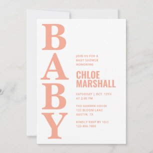 Moderne Koraal Typografie Meisje Baby Shower Kaart