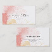 Moderne Koraal Waterverf Haar & Make-up Stylist Visitekaartje (Voorkant / Achterkant)