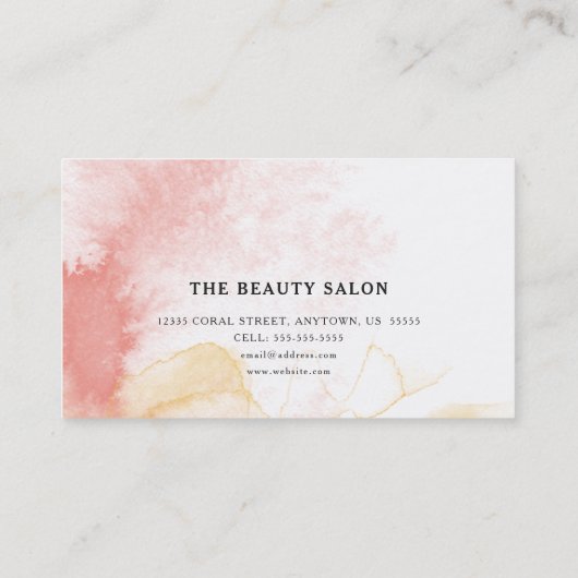 Moderne Koraal Waterverf Haar & Make-up Stylist Visitekaartje (Achterkant)