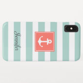 Moderne Koraal Zeeanker Mint Witte Strepen Case-Mate iPhone Case (Achterkant (horizontaal))