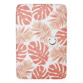 Moderne koraalbladeren en monogram tropisch badmat (Voorkant Verticaal)