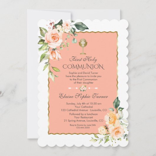 Moderne koraalbloemen koraal eerste gemeenschap kaart (Voorkant)