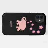 Moderne koraalolifant en roze bloemen op zwart Case-Mate iPhone case (Achterkant (horizontaal))