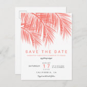 Moderne koraalpalmboom elegante save the date aankondigingskaart (Voorkant / Achterkant)